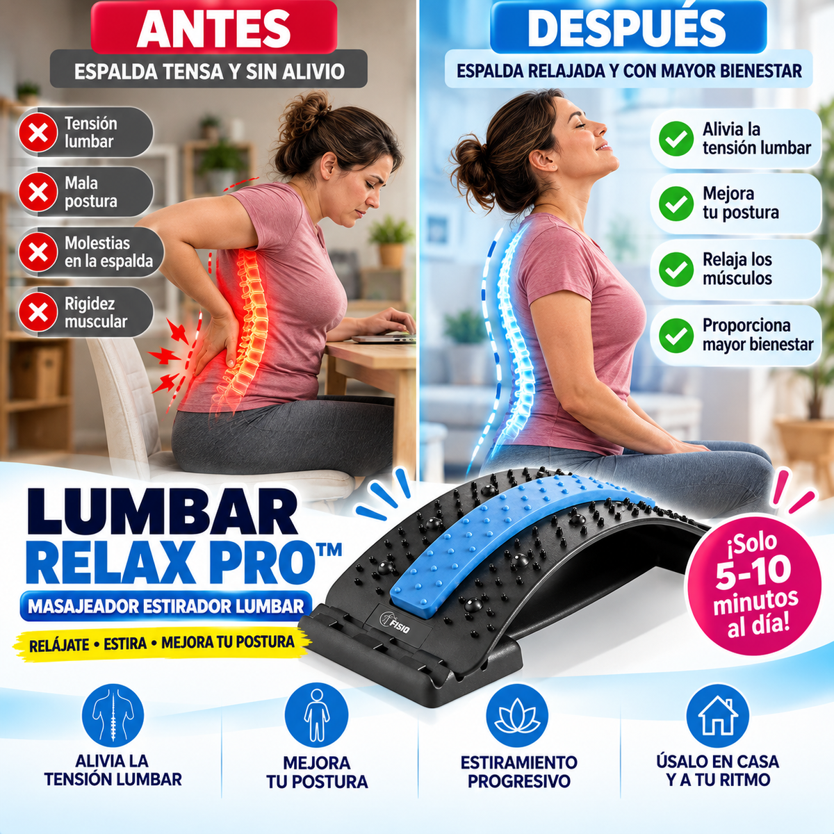 Lumbar Relax Pro™– Masajeador y Estirador de Espalda para Relajación y Bienestar