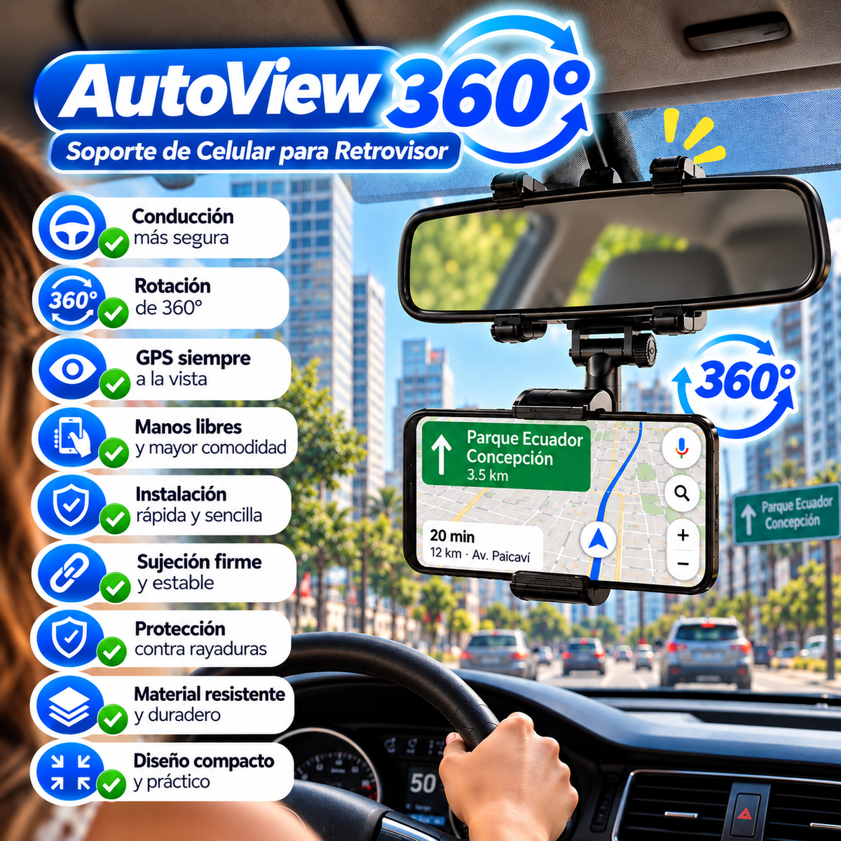 AutoView 360° – Soporte de Celular para Retrovisor y Dale a tu Celular su Lugar en tu Auto