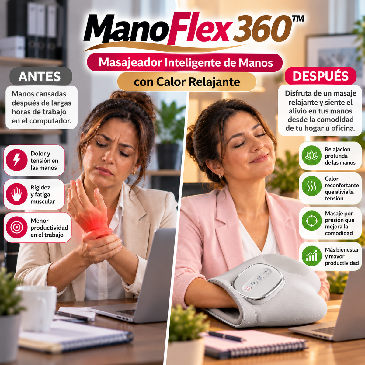 ManoFlex 360™ – Masajeador Inteligente de Manos con Calor Relajante