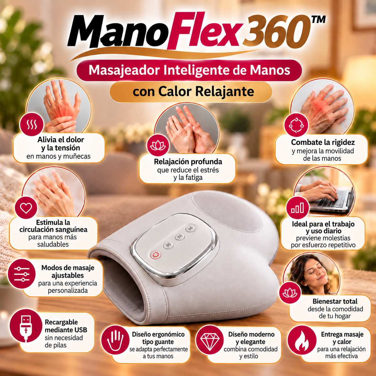 ManoFlex 360™ – Masajeador Inteligente de Manos con Calor Relajante