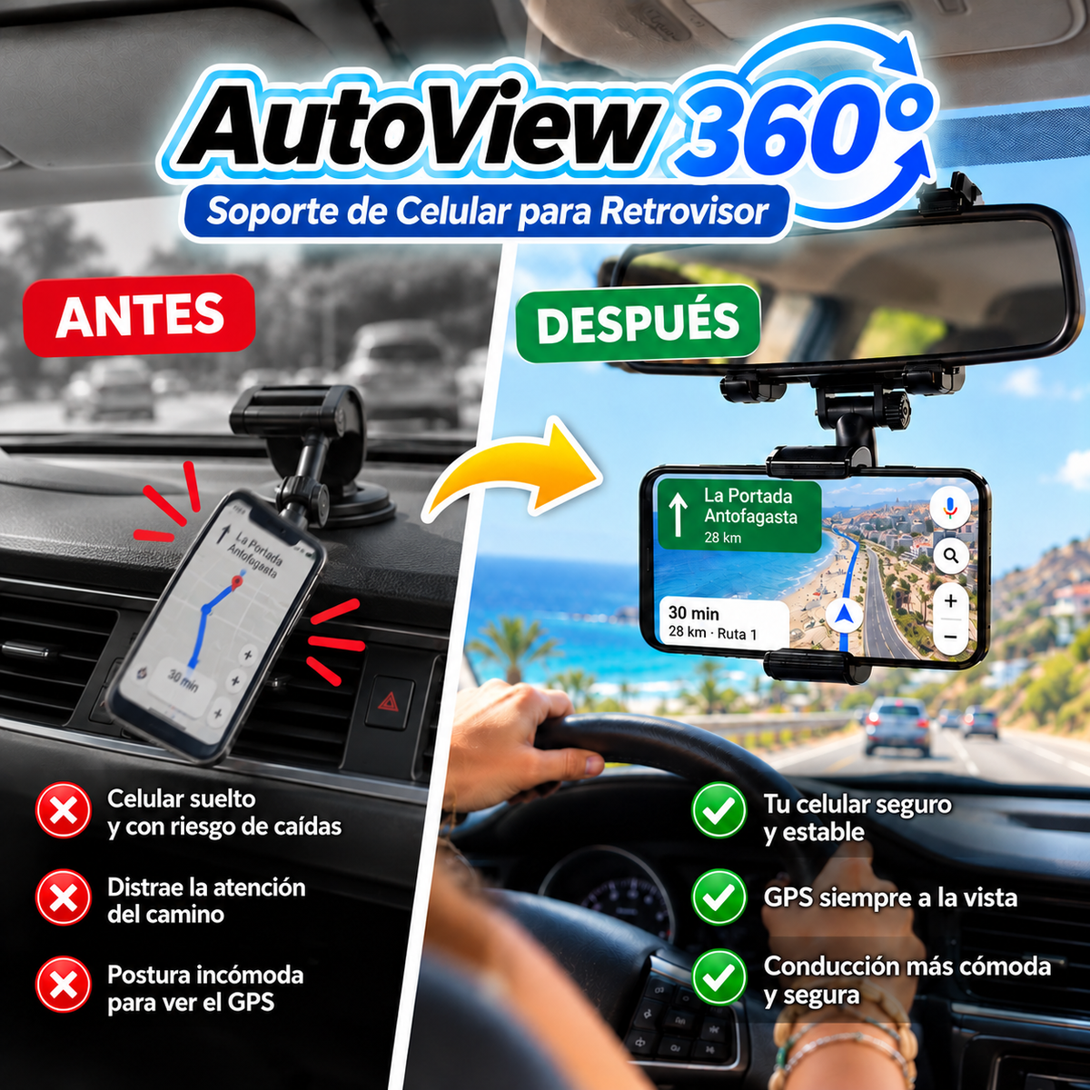 AutoView 360° – Soporte de Celular para Retrovisor y Dale a tu Celular su Lugar en tu Auto