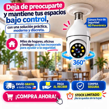 Cámara Foco Imágenes HD Con Giro 360°, Visión Nocturna y Detector Movimiento