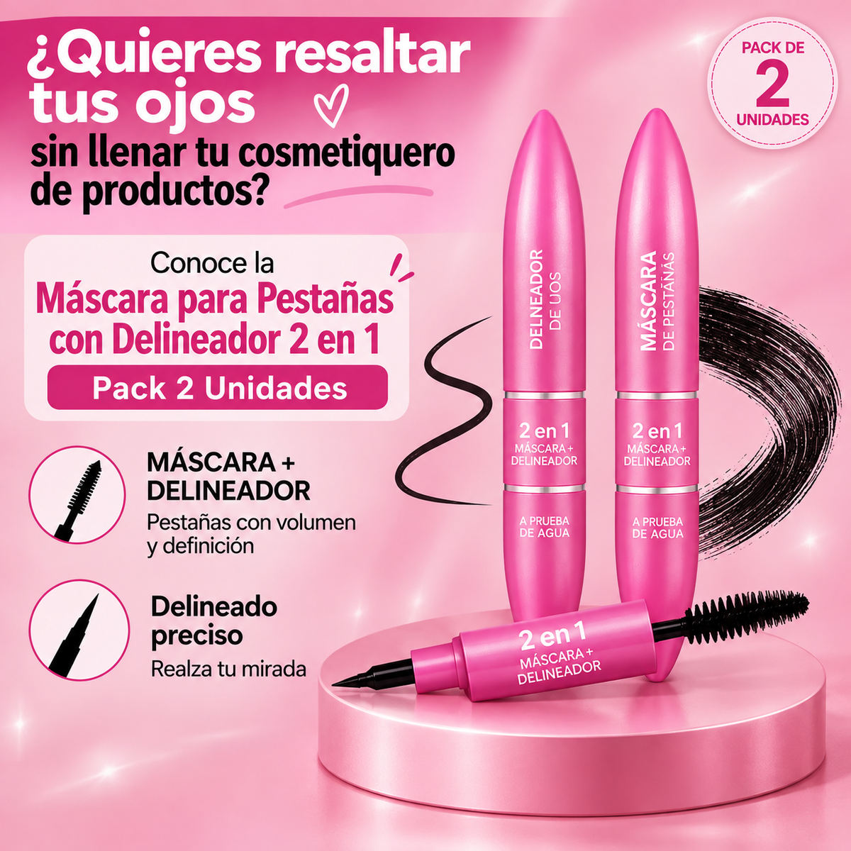 Pack 2X1 Mascara Pestañas Con Delineador