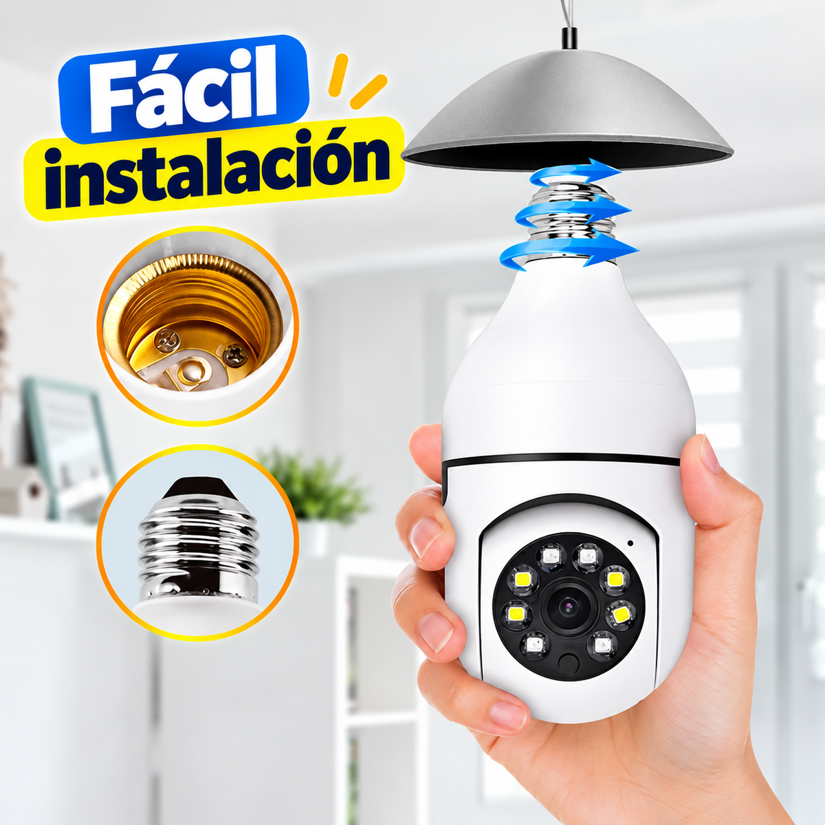 Cámara Foco Imágenes HD Con Giro 360°, Visión Nocturna y Detector Movimiento